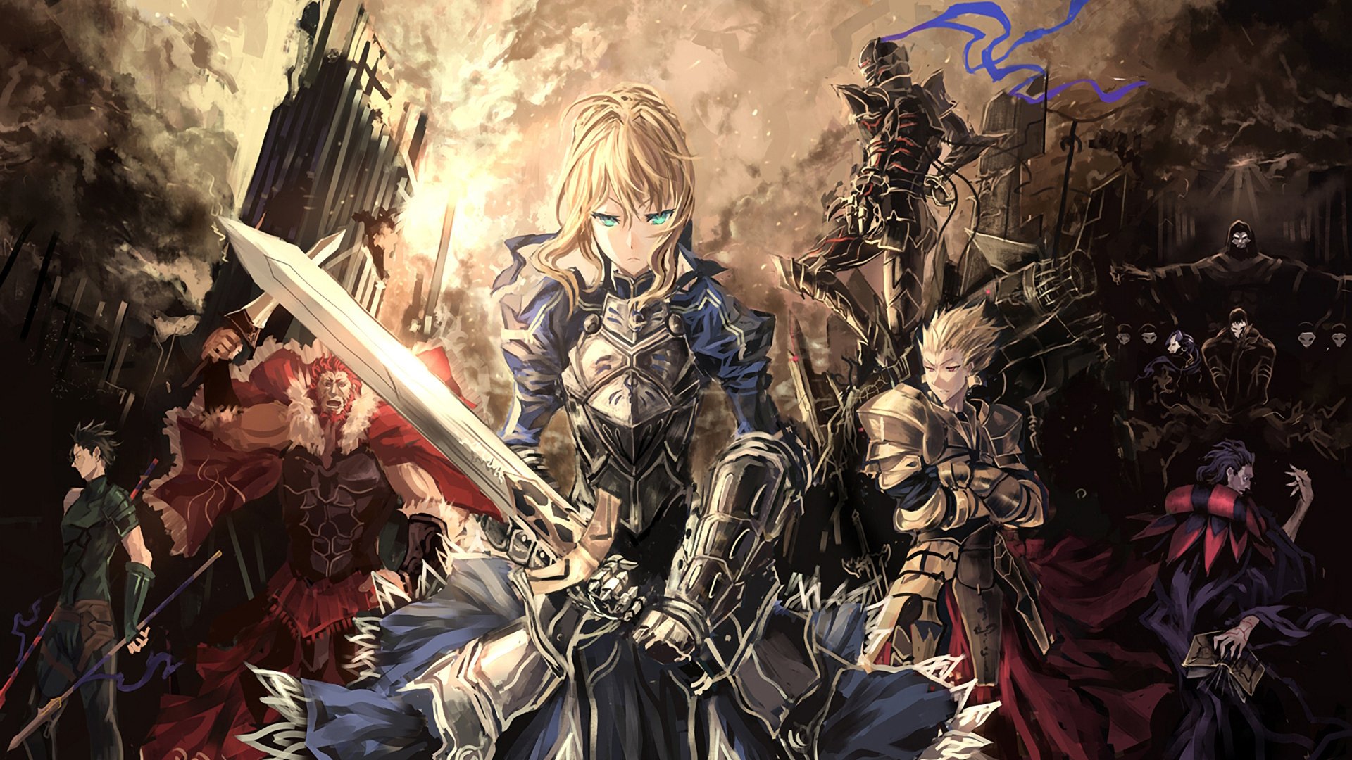 fate / zero saber zawody zaklinacz ryder berserker archer zabójca słudzy zbroja broń miasto