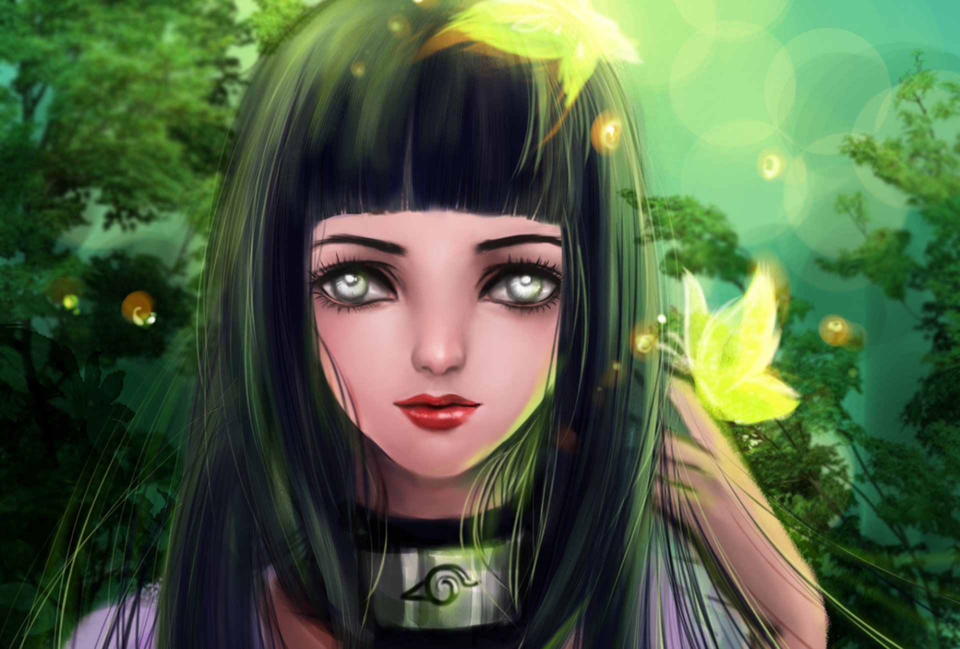 naruto hyuuga hinata art rikamello girl butterfly tree byakugan