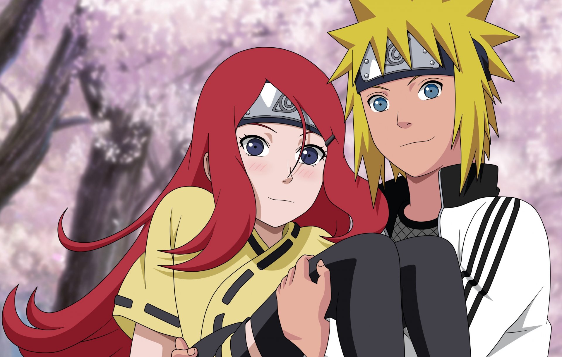 minato namikaze kushina uzumaki amore naruto ninja kunoiche anime manga logo konohagakure no sato hitayate ragazza ragazzo ciliegia occhi blu biondo capelli rossi