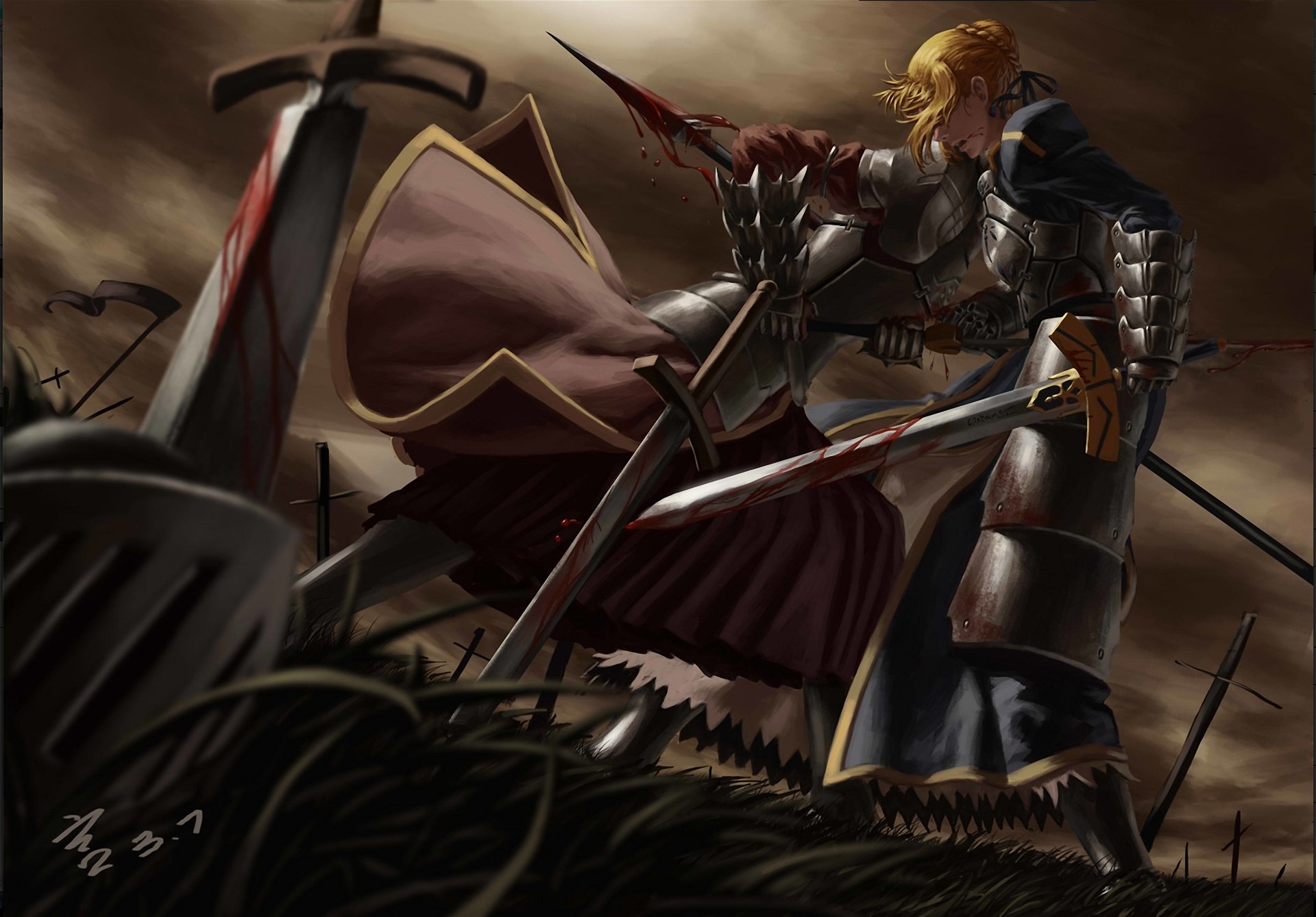 arte destino estancia noche mordred saber batalla herida arma espada lanza sangre hierba