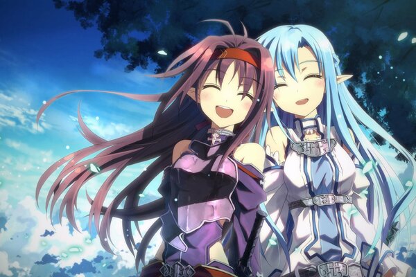 Two anime girls laugh