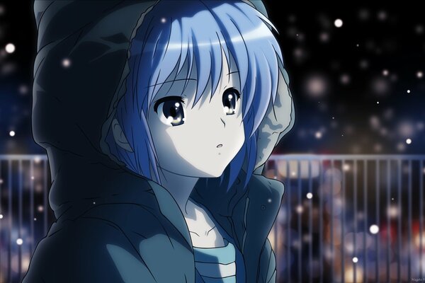 Anime girl under city lights