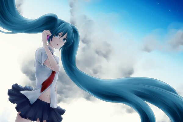 Girl with ponytails against the sky