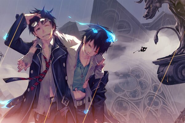 Okumara Yukio and Okumara Rin from the anime The Blue Exorcist 