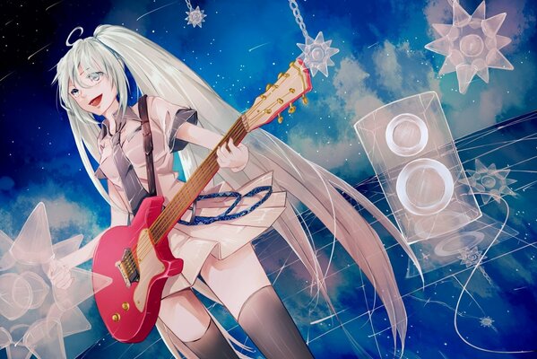 Anime, Mädchen mit Kawasaki-Gitarre