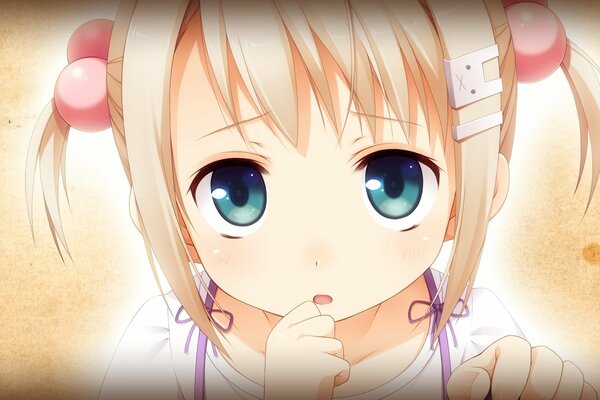 Touching girl Loli looks at you