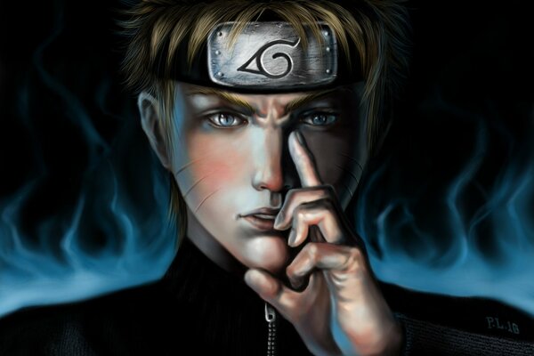 Guapo chico Naruto con fuego azul