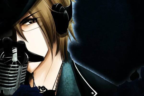 Vocaloid with headphones on a black background