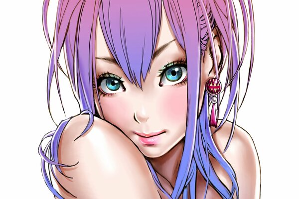 Cartoon image of a cute girl with purple hair