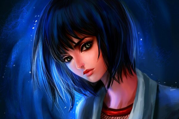 Girl s face on a blue background