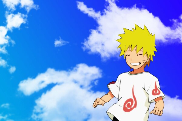 Naruto: un niño sonriente contra las nubes y el cielo azul