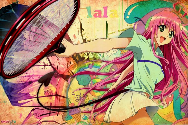 Anime Lala fille avec une raquette de tennis