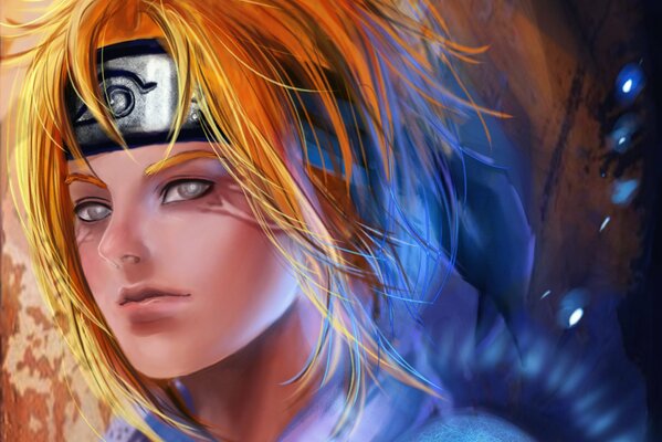 Naruto Uzumaki fan art from anime. The ninja guy Naruto Uzumaki. Red-haired guy anime