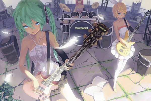 Image de dessin animé de filles jouant de la guitare et du Tambour