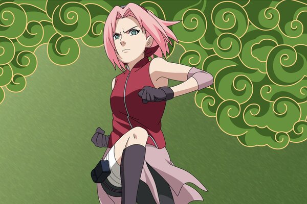 Naruto: Mädchen mit rosa Haaren im Sprung