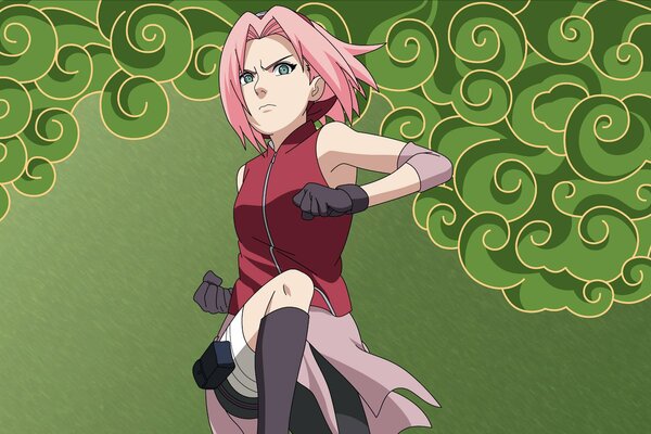 Naruto: a girl with pink hair in a jump