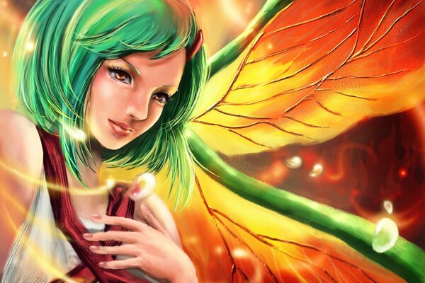 A girl with green hair and wings