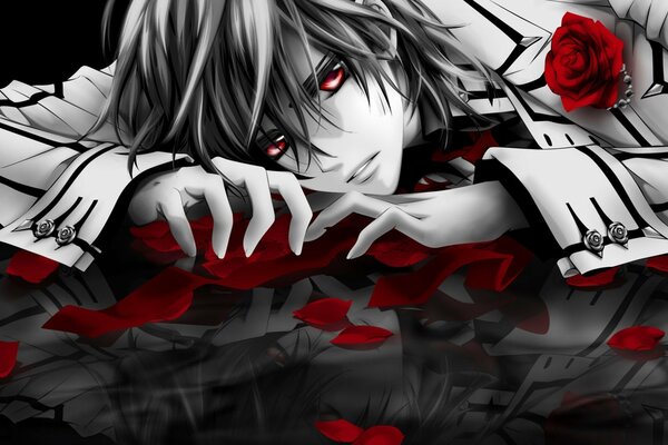 Pure-blooded Vampire Knight on rose petals