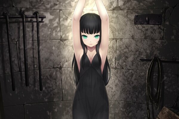 Dziewczyna w czerni w piwnicy anime