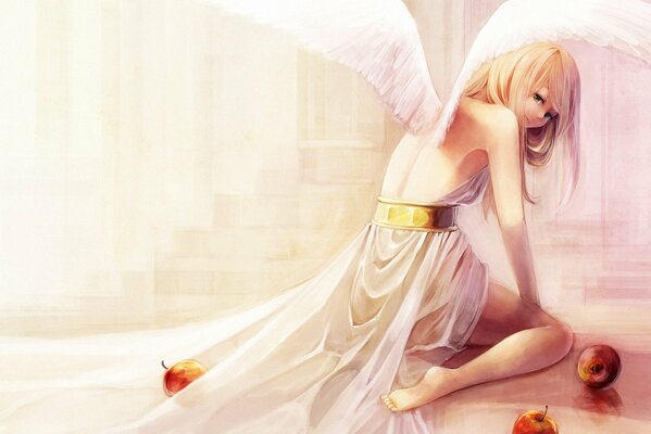 Anime dziewczyna-anioł z jabłkami