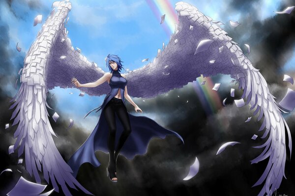 Anime art with a girl with wings