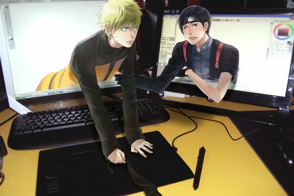 Naruto et Sai sortent du moniteur