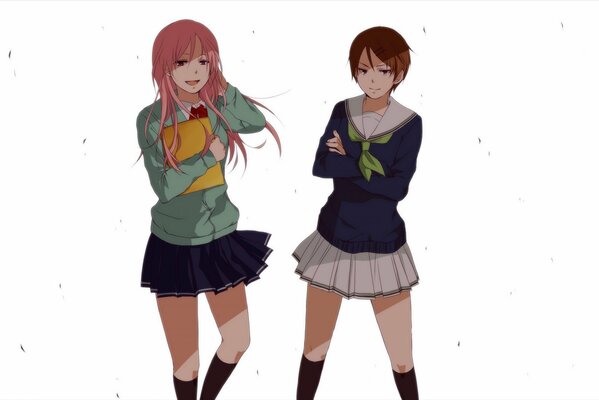 Schoolgirls are standing. Anime
