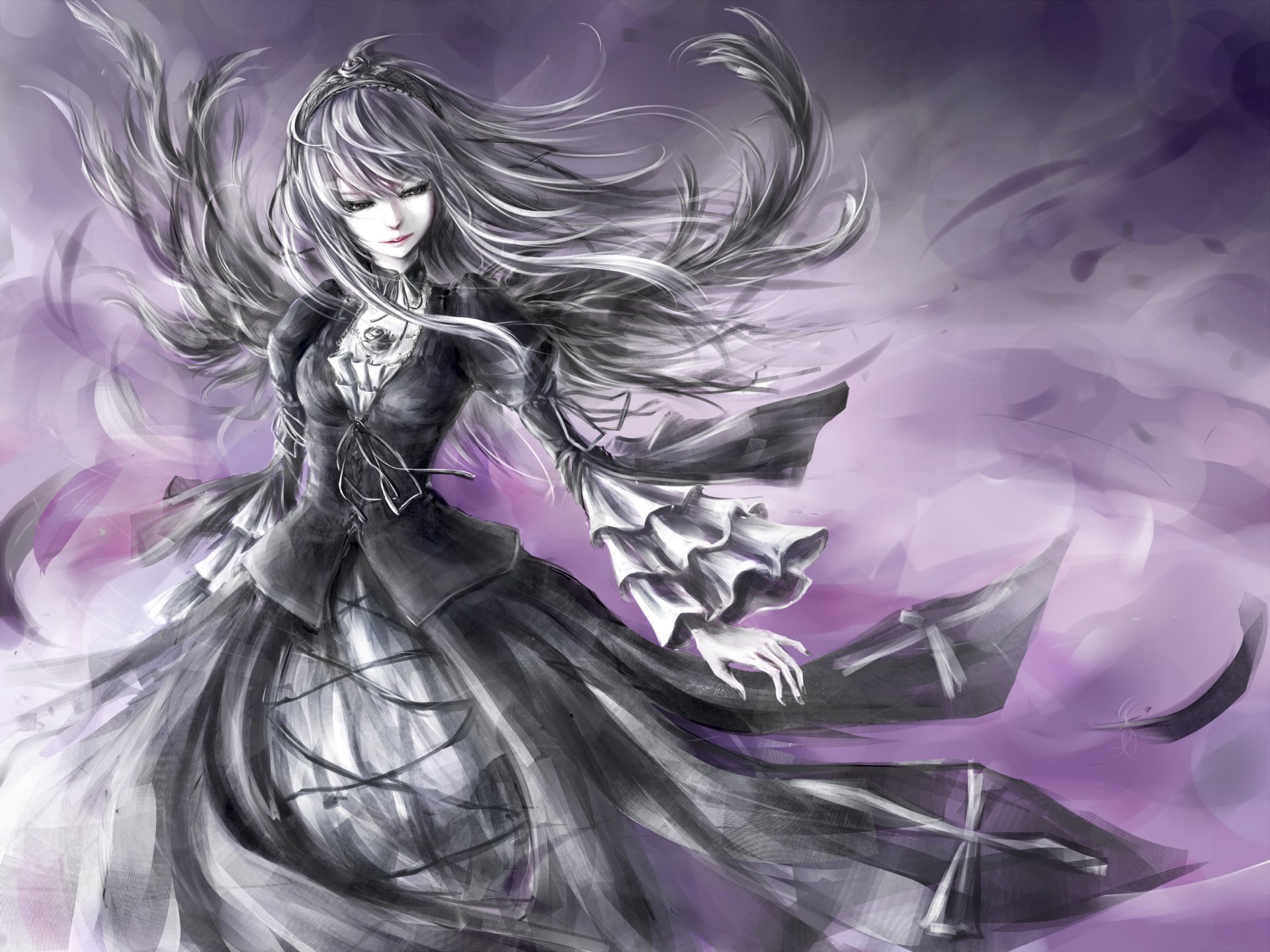 rozen maiden suigintou ragazza vestito vento capelli arte