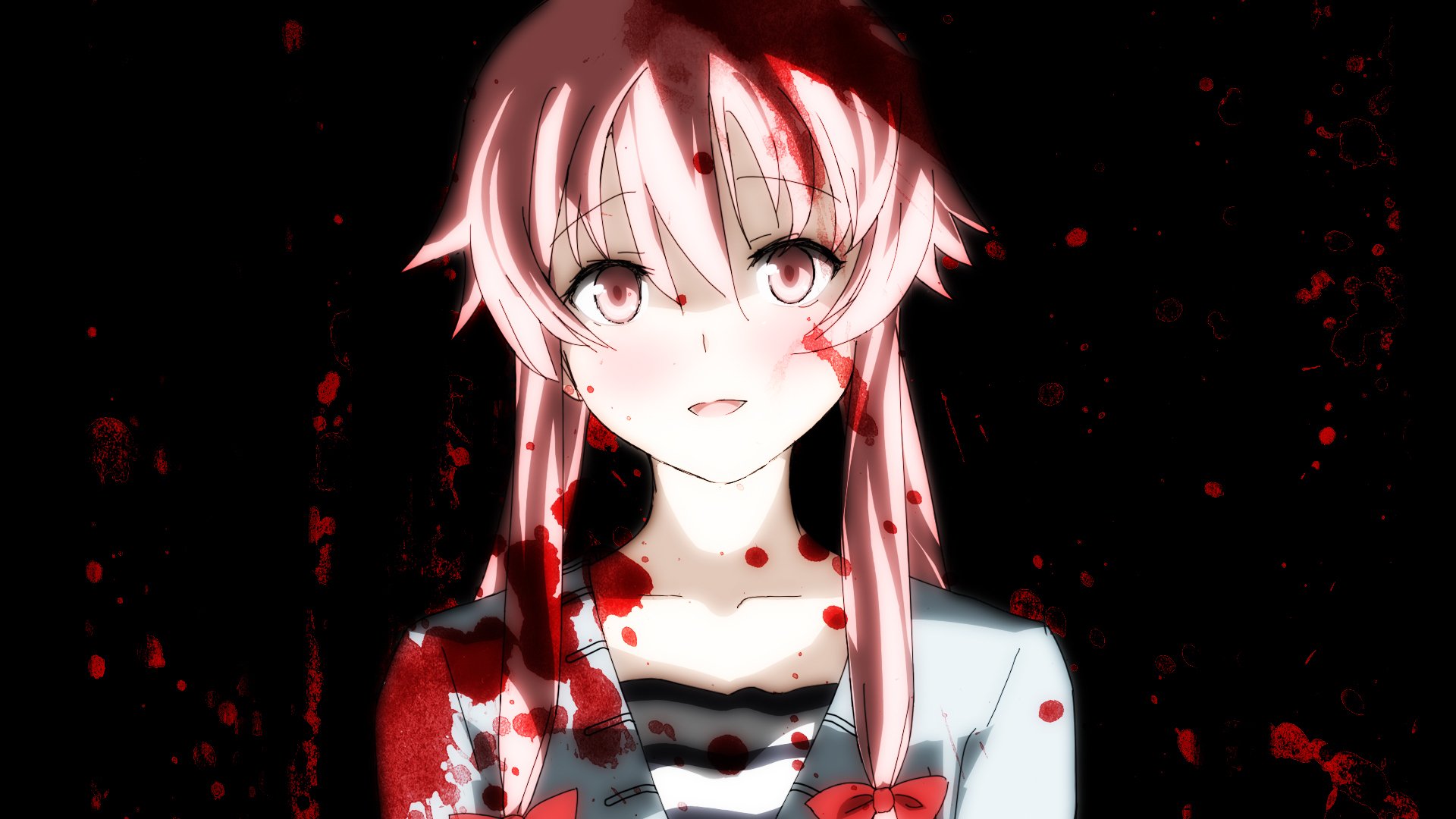 mirai nikki gasai yuno sangre pelo rosa fondo negro