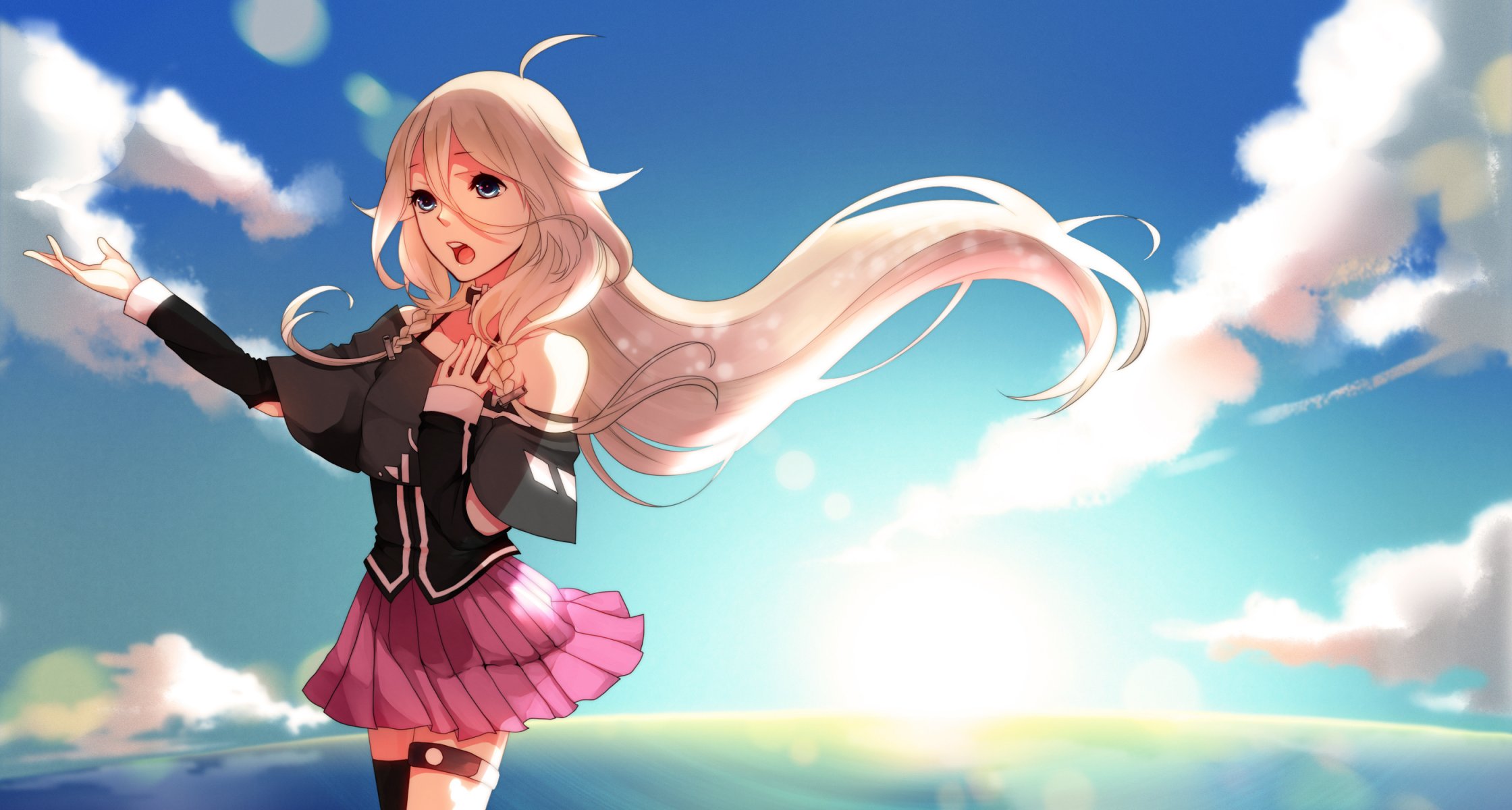 ia vocaloid girl singing hair wind cloud