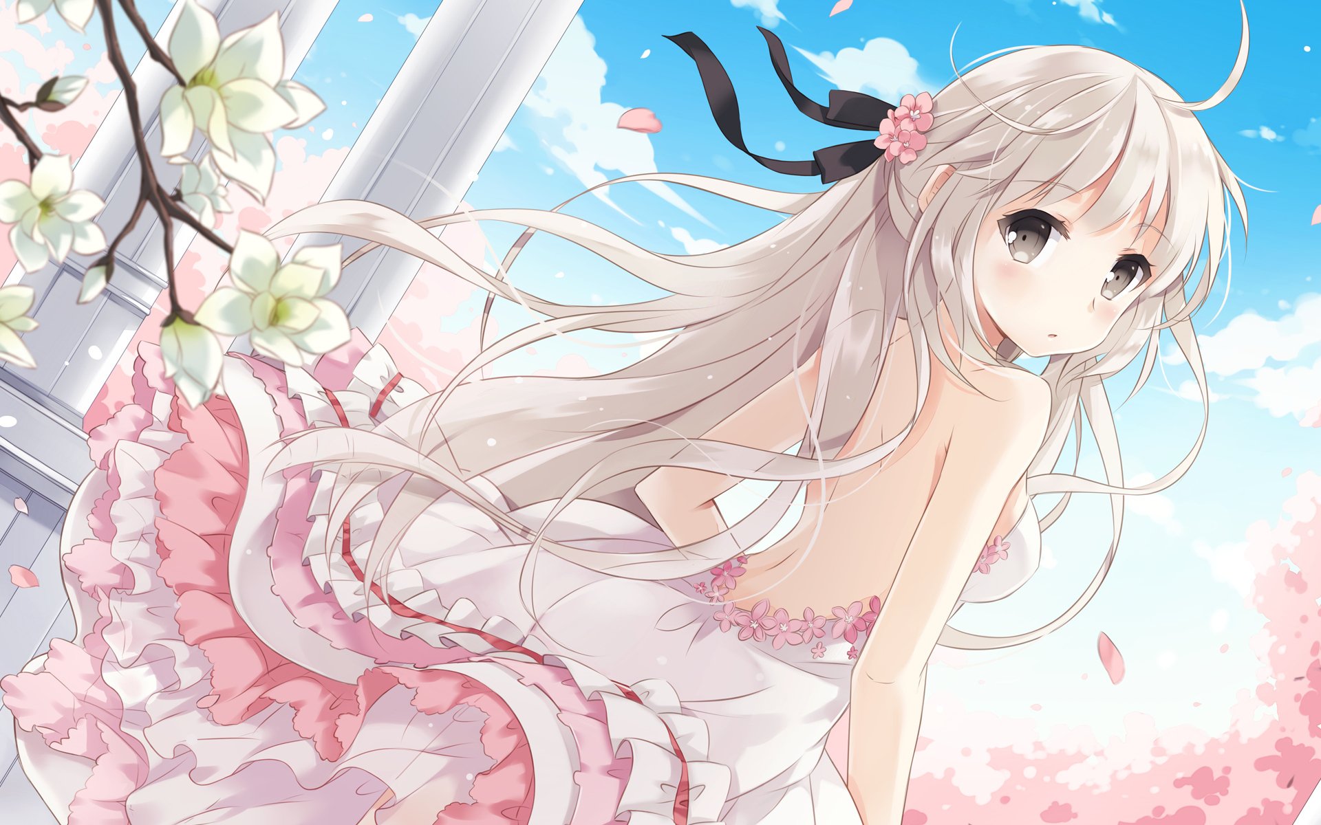 art nyanya yosuga no sora kasugano sora girl dress flower petal