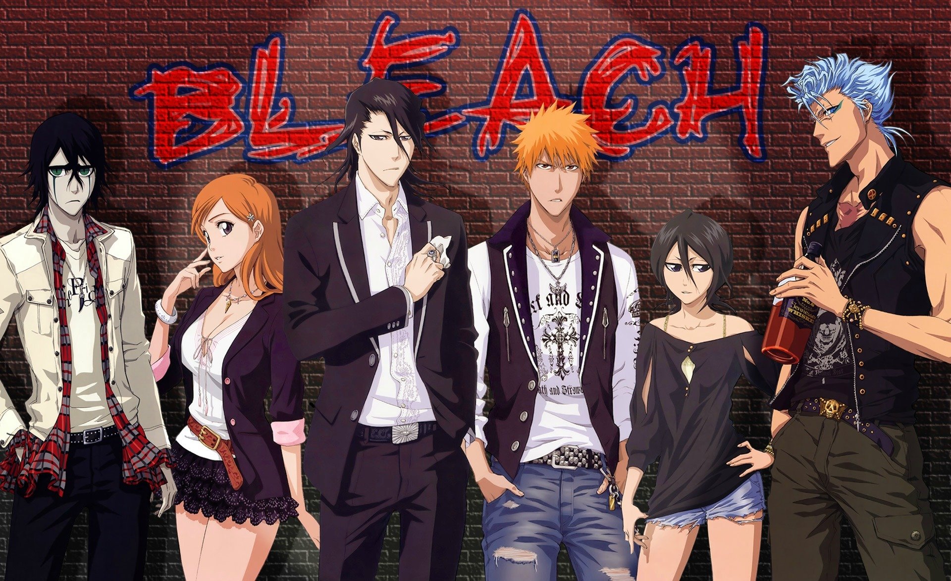 bleach ichigo kurosaki kuchiki rukia inoue orihime kuchiki byakuya grimmjow ulquiorra bleach kurosaki ichigo kuchiki byakuya grimmjow ulkiorra shinigami arrancara espada chłopaki dziewczyny art