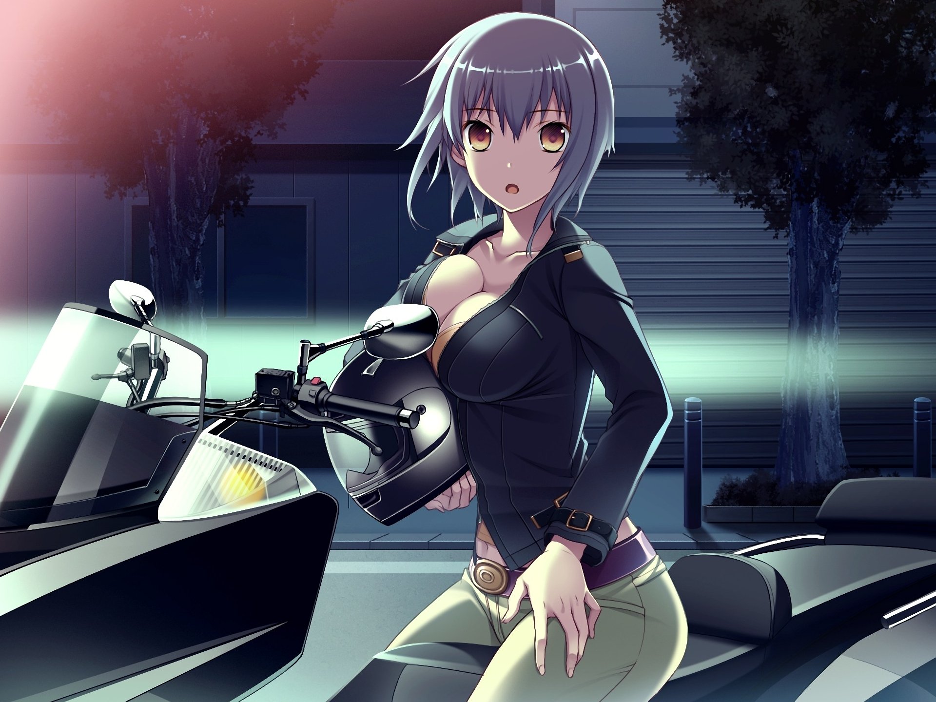 mondi e world end gioco ragazza città moto casco notte luce