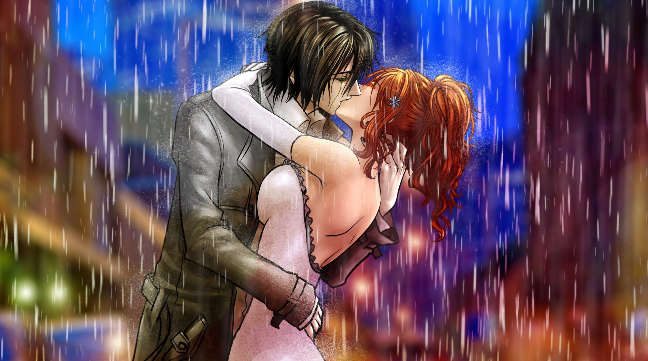 billiefeng art bleach inoue orihime ulquiorra schiffe girl guy the pair kiss rain