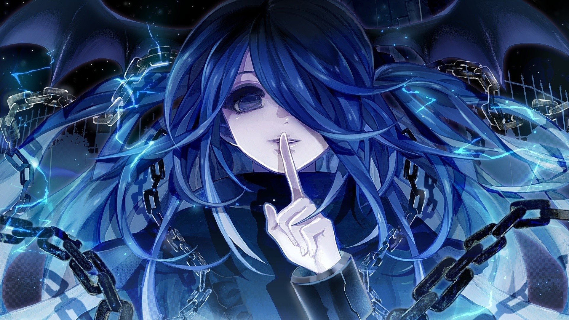 girl wings blue gothic thumb lips silence slyness chains shackle