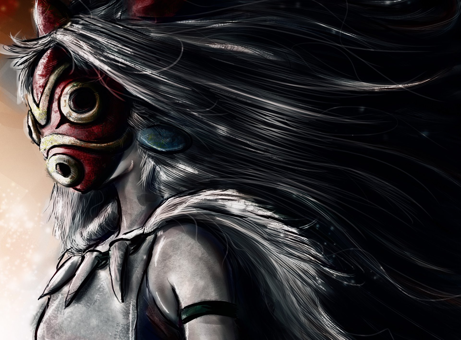 mononoke hime arte studiomuku chica máscara piel princesa mononoke