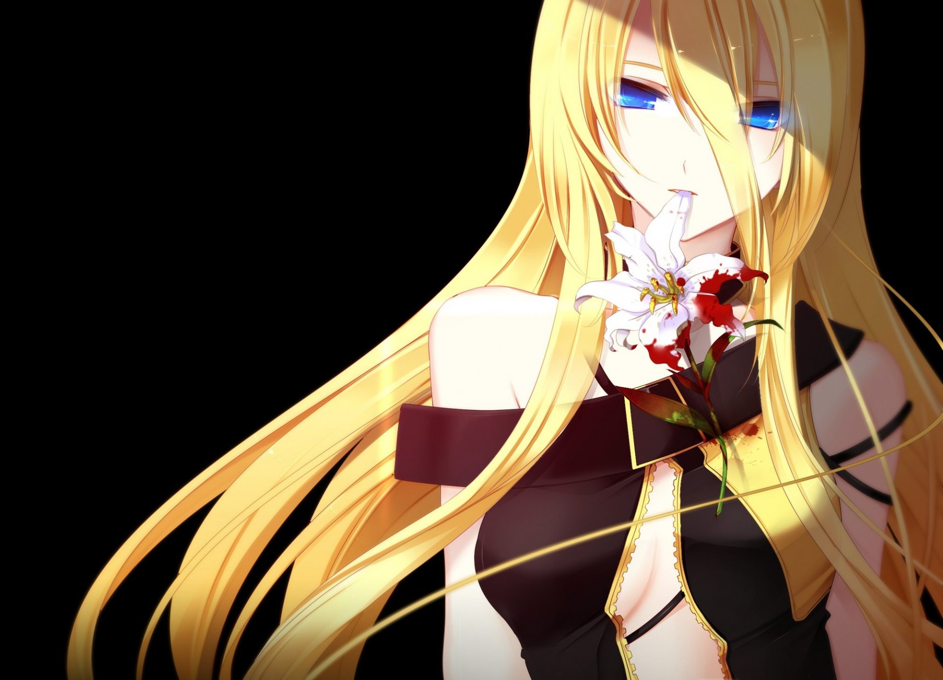 kagamine rin vocaloid girl flower lily blood