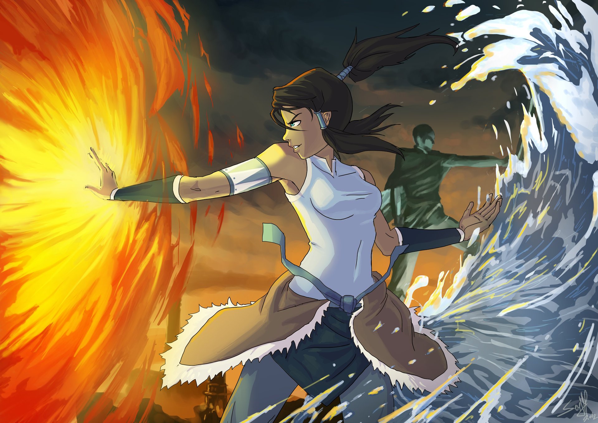 avatar légende de korra art idriu95 fille flamme eau élément