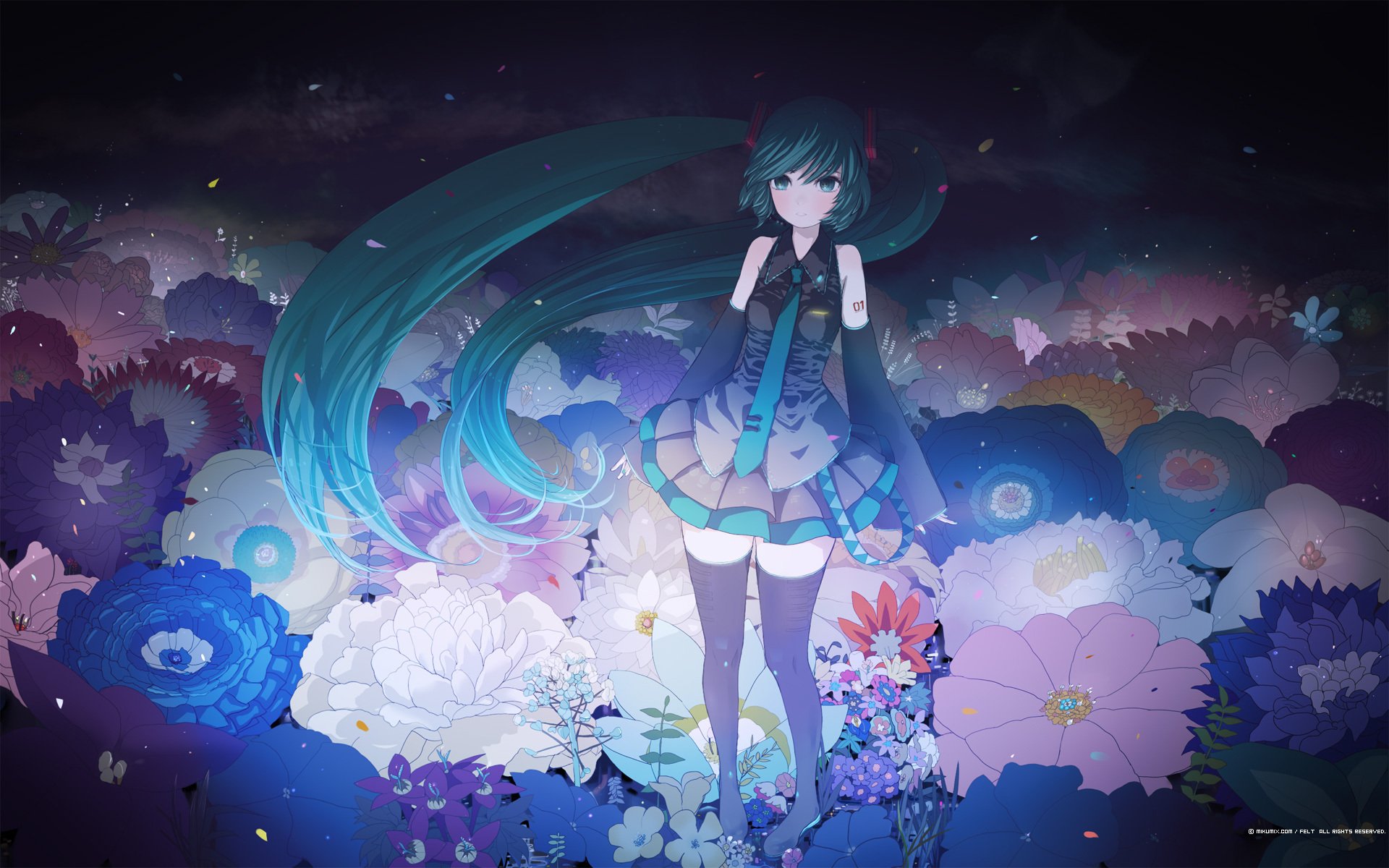 girl flowers petals vocaloid vocaloid ponytails ribbons outfit tie