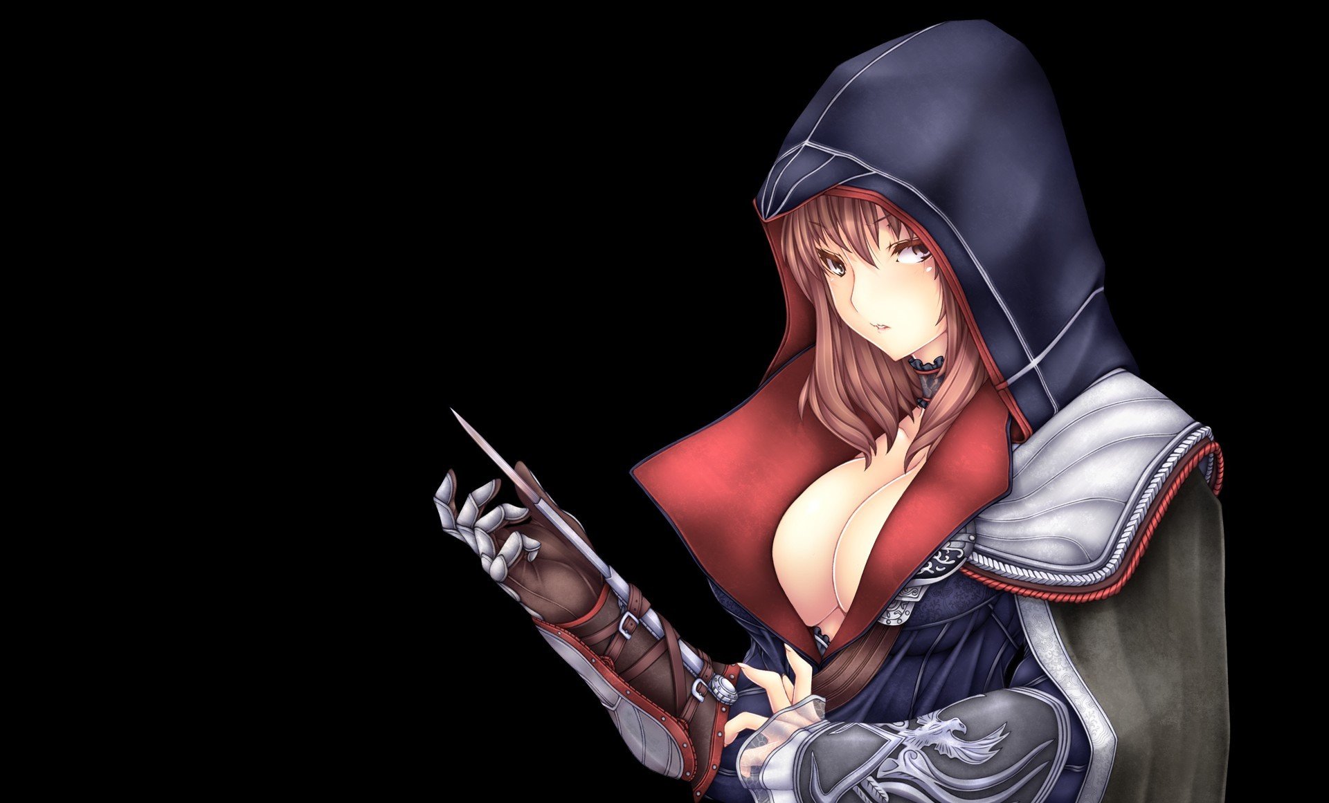 assassin creed fille fond sombre capot couteau