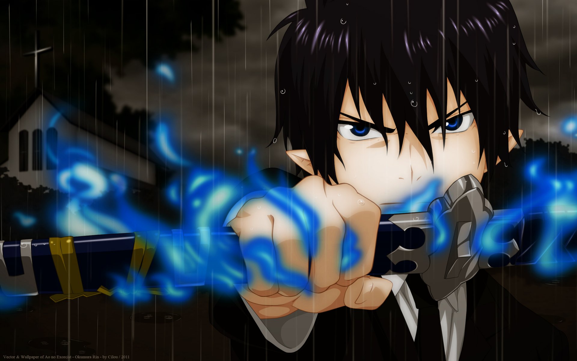 ao no exorcista exorcista azul rin okumura fondo azul bailando espada rin cutie