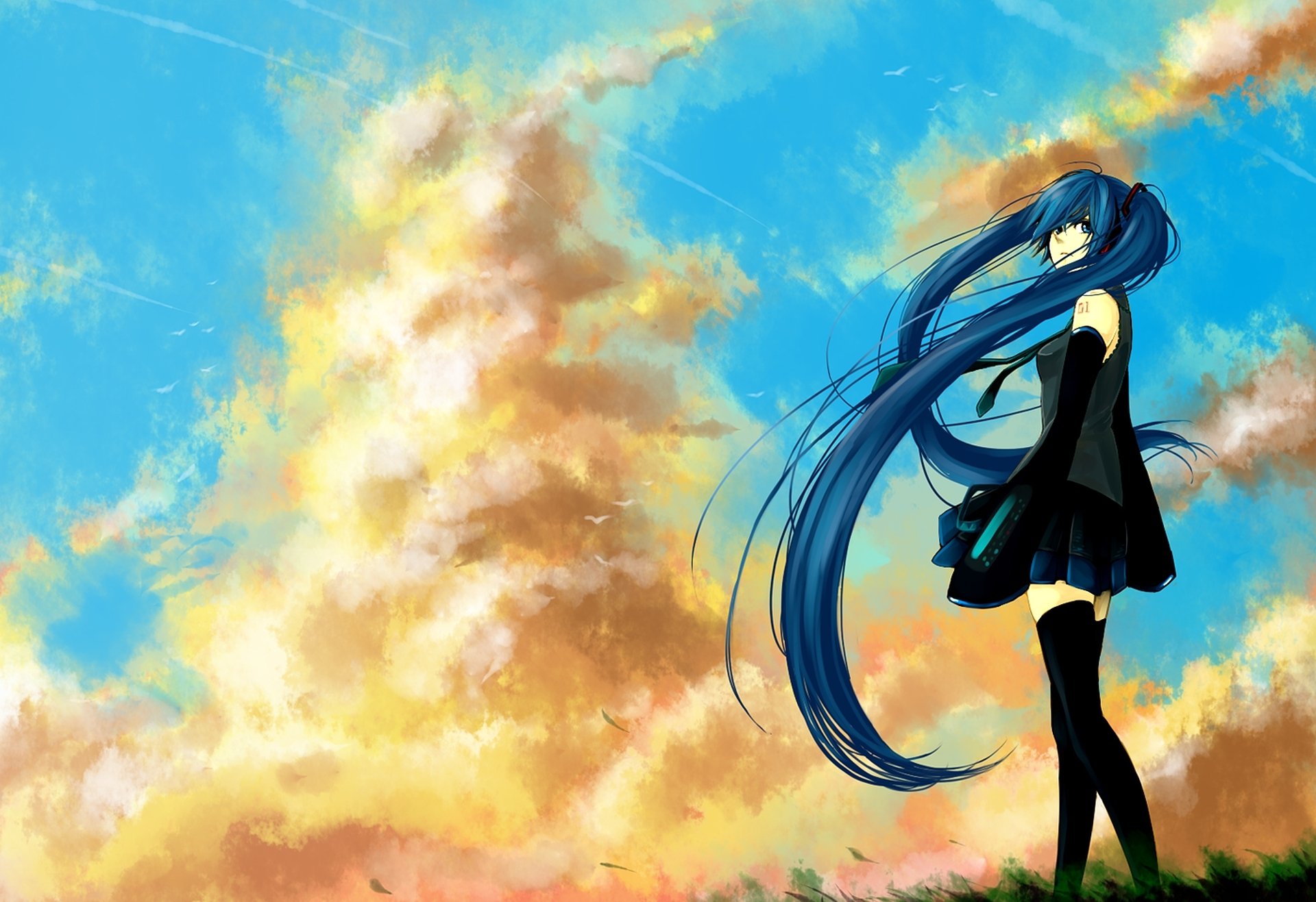 vocaloid hatsune miku wolken wind gras