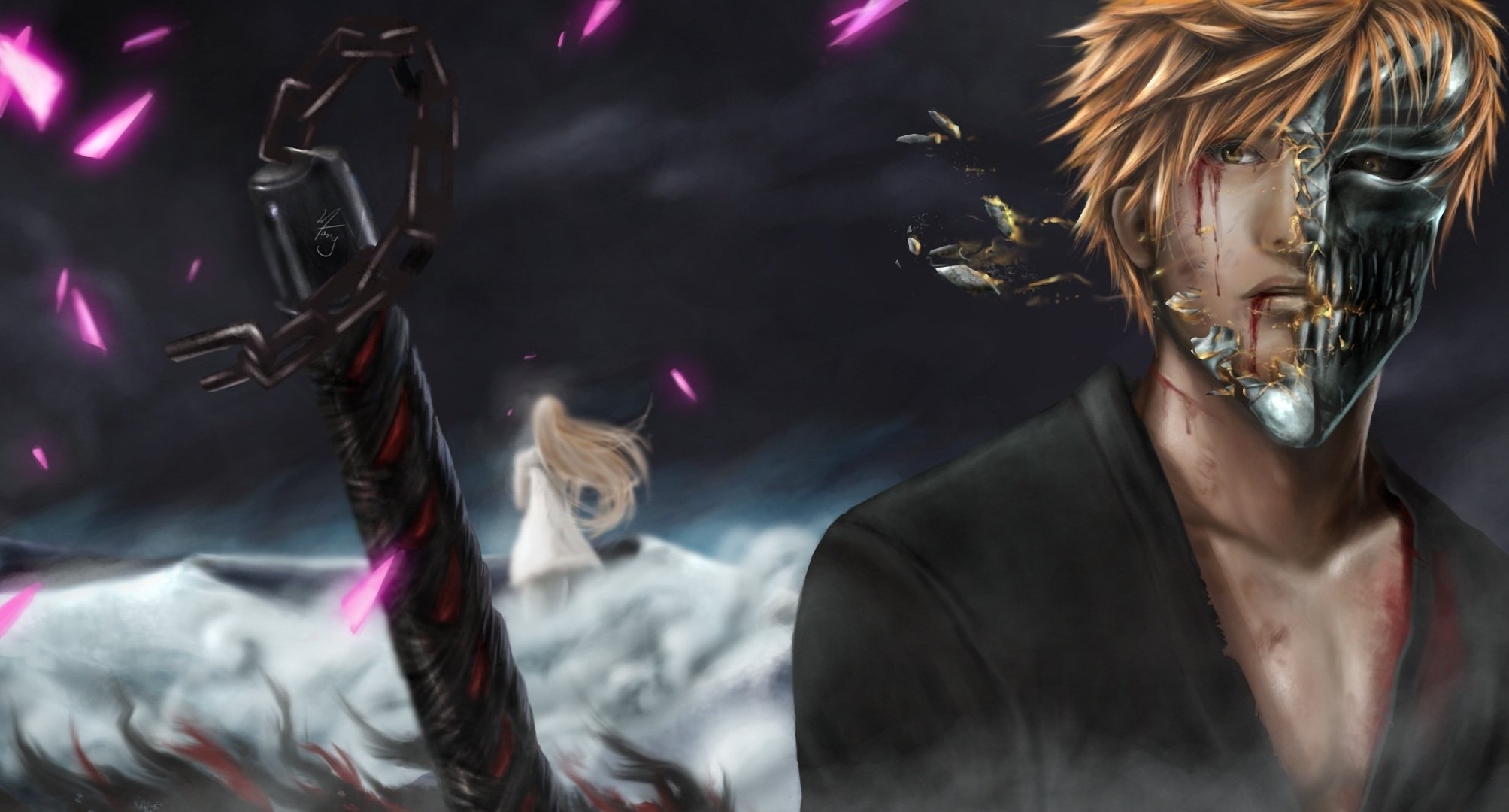 bleichmittel ichigo kurosaki inoue orihime kerl mädchen schwert griff wunden blut