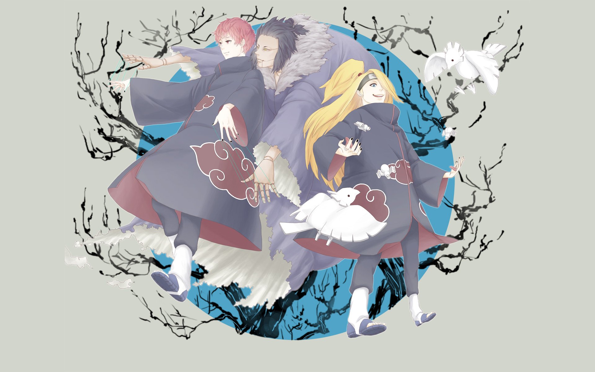 naruto deidara sasori ninja marionette ton vögel regenmäntel rote wolken