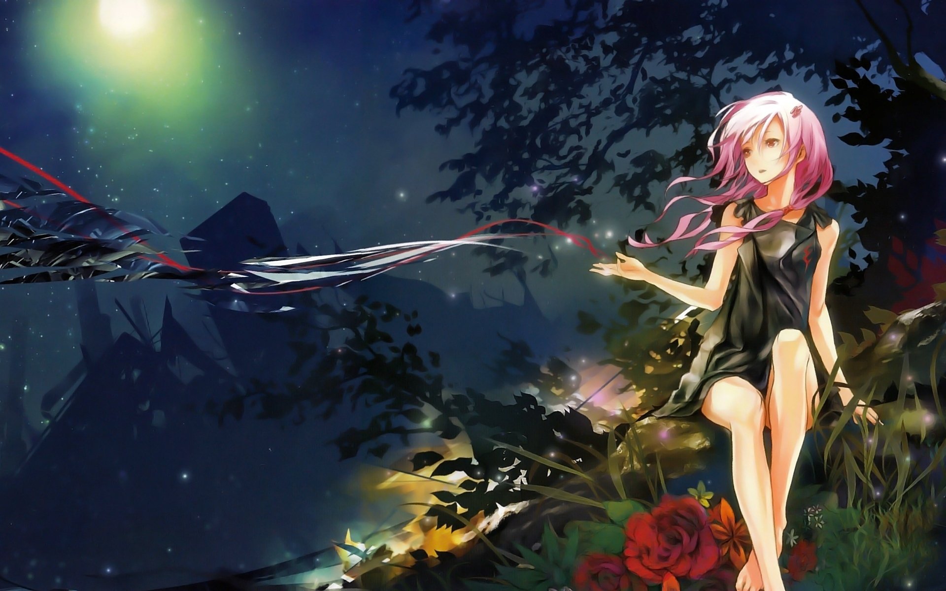 anime mädchen schuldig krone inori yuzuriha blumen nacht blick