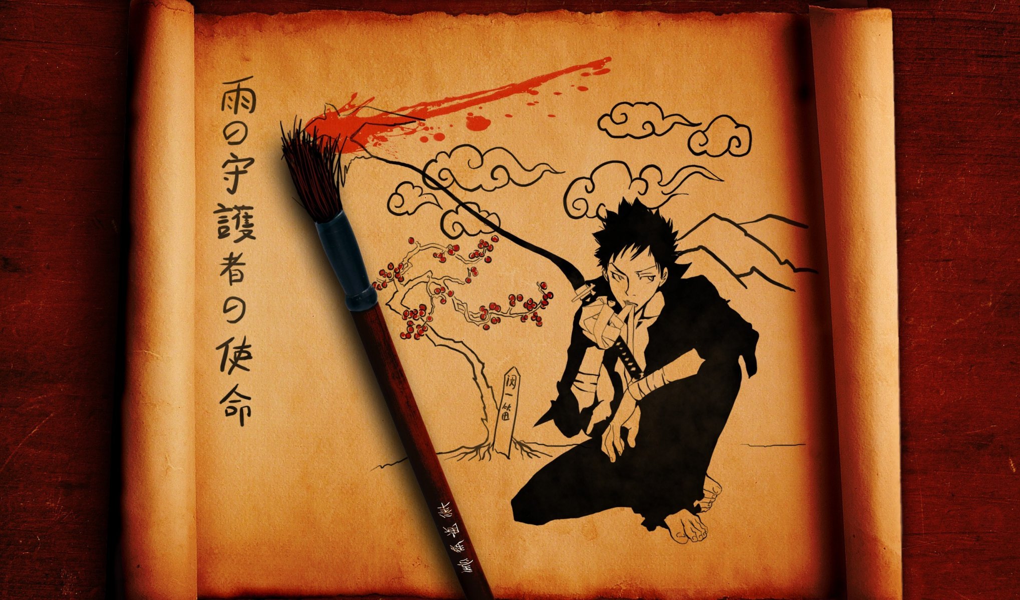 katekyou hitman reborn yamamoto takeshi kerl schriftrolle schwert zeichnung pinsel hieroglyphen