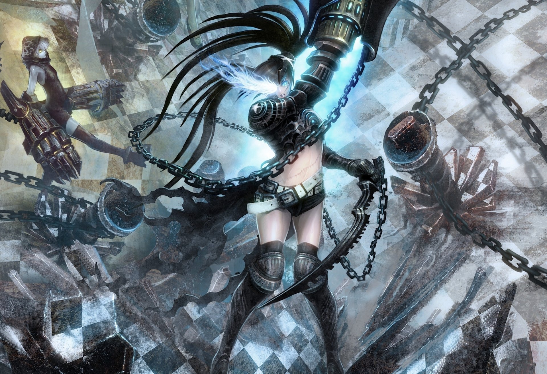 morto maestro artista okaba black rock shooter catena ragazza arma magia