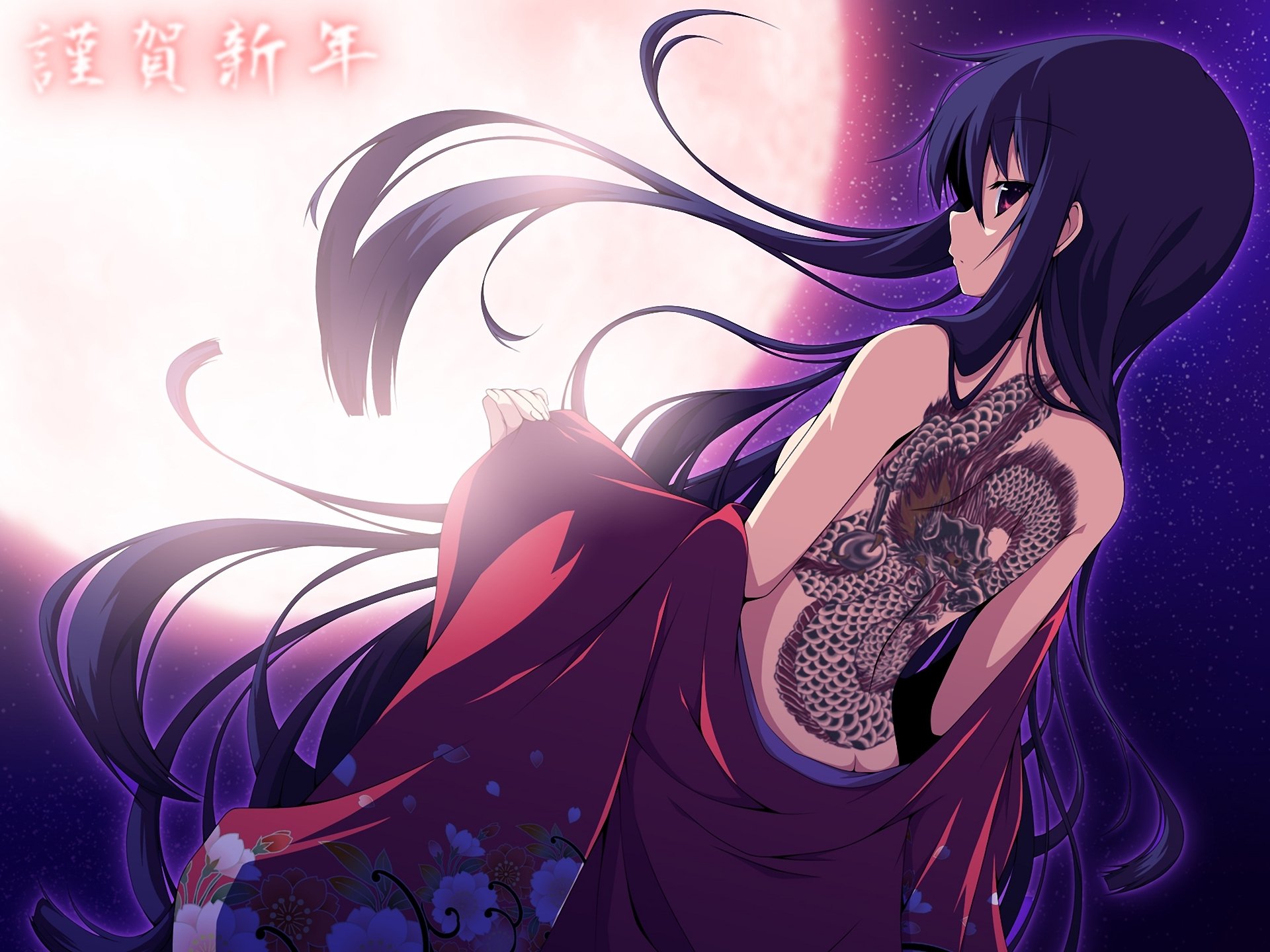 arte chica luna noche tatuaje tatuaje dragón kimono