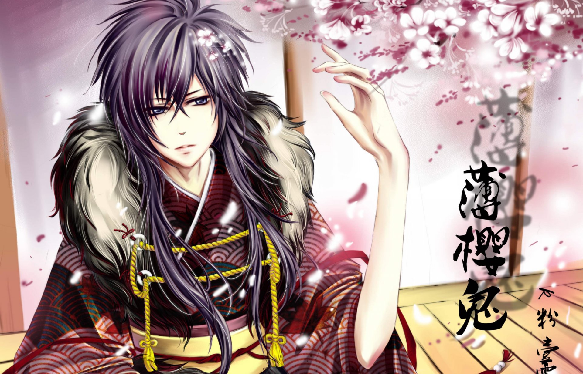 hakuouki saito hajime demonios de sakura pálida saito samurai chico flores sakura jeroglíficos