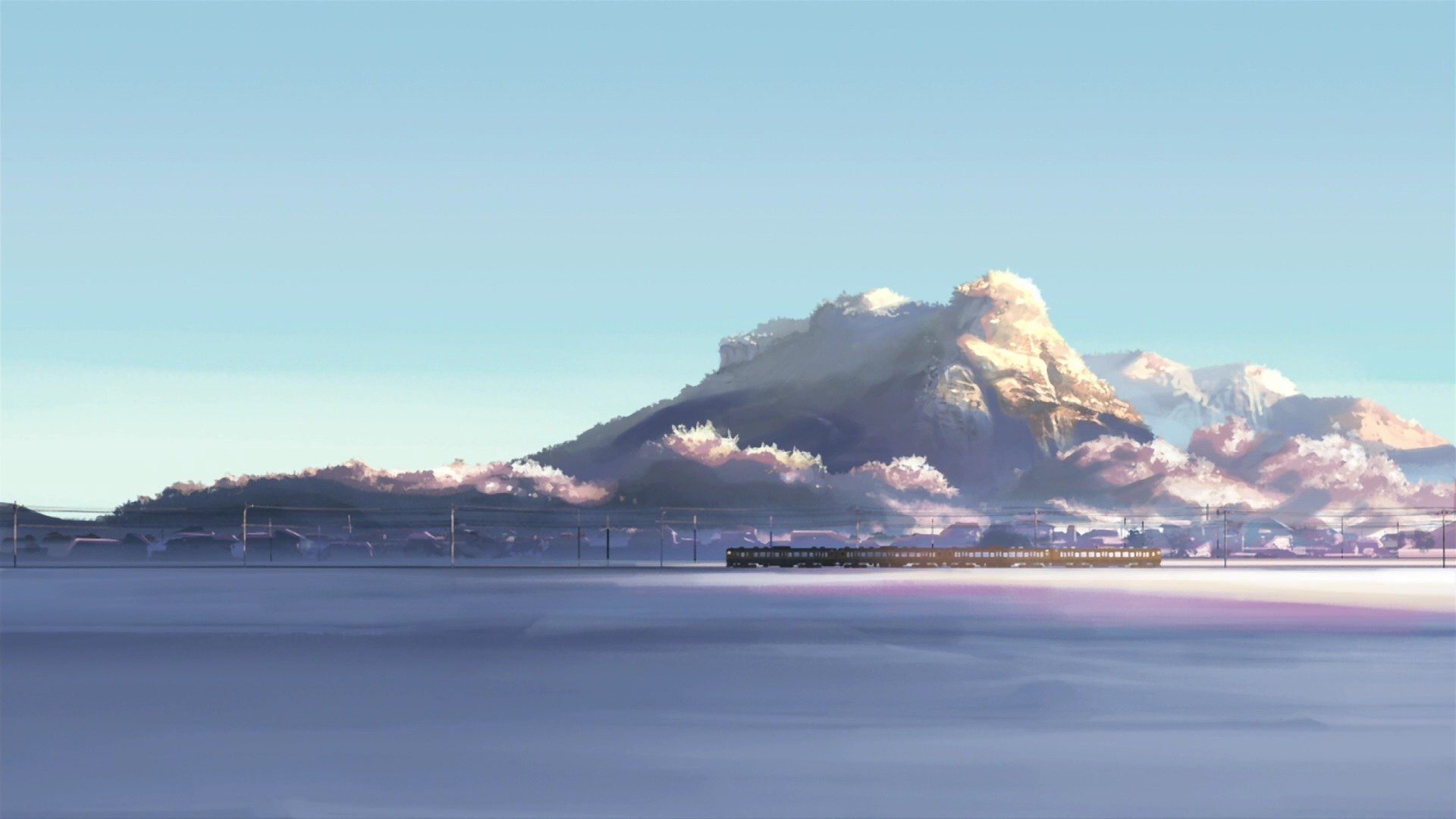 5 centimeters per second landscape snow winter train mountain